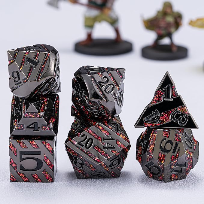 Metal Dice Set DND, Metallic Glitter Stripes D&D Dice Set - Image 4