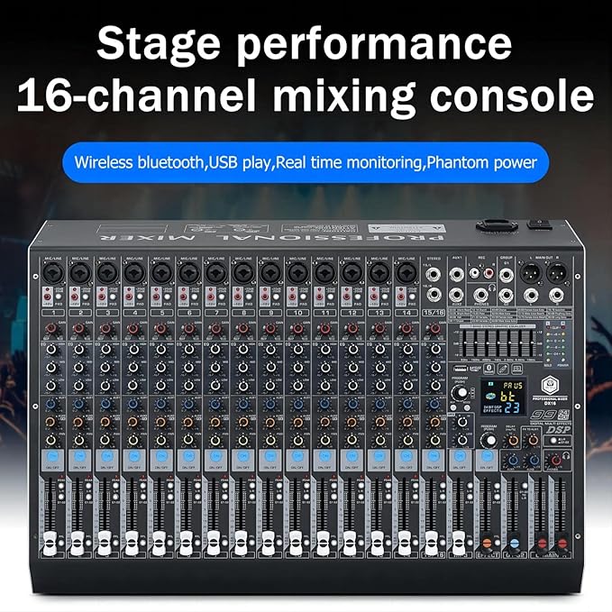 W IN-MIX DX16 Professional DJ Audio Mixer 16 Channel - Image 2