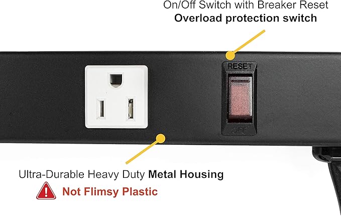 12 Outlets 4 Feet Body Heavy Duty Metal Surge Protector Power Strip - Image 2