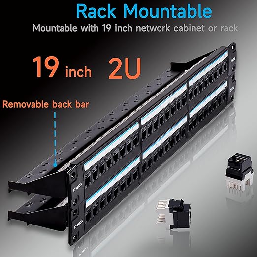 Cat6 Patch Panel 48 Port with Keystone, RJ45 Network Panel 19 Inch, Punch Down - Image 8