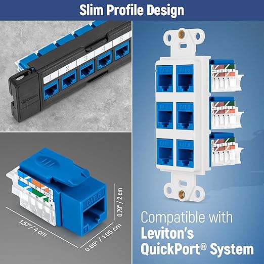Everest 45° Angled RJ45 Cat6 Keystone Jacks 20-Pack in Blue - Image 7