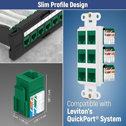 Everest 90° Angled RJ45 Cat6 Keystone Jacks 20-Pack in Green - Image 6