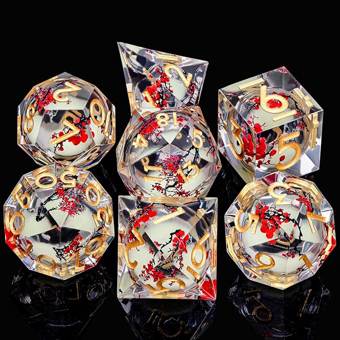 Plum Blossom DND Dice Yellow Noctilucent Liquid Core Dice Set - Image 2