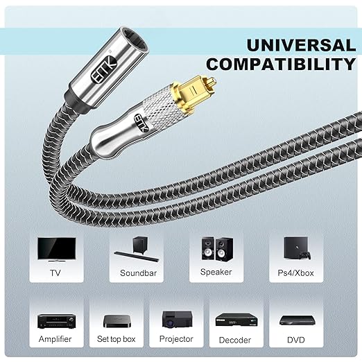 EMK Optical Cable Extension, 24K Gold-Plated Optical Audio Cable Toslink Female - Image 3
