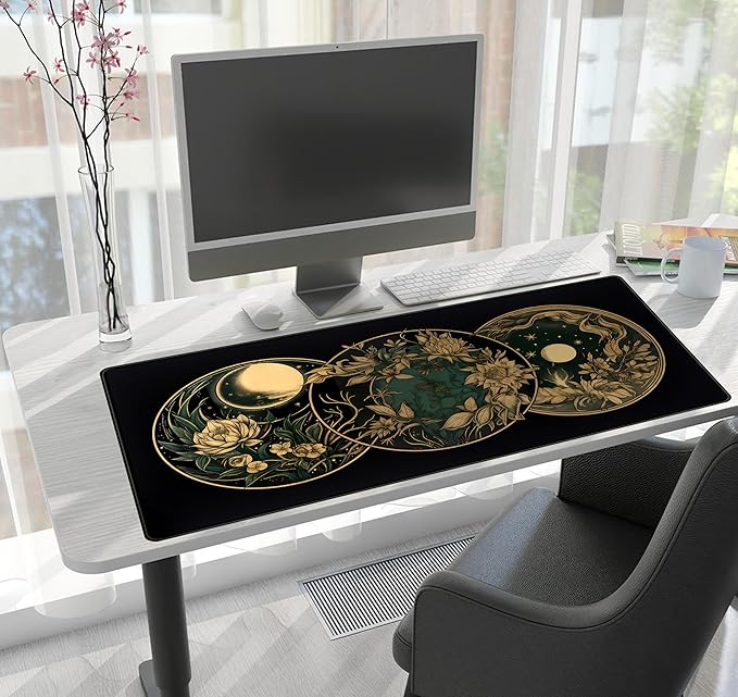 Aesthetic Celestial Desk Mat Vintage Flowers Desk Pad Large Mouse Pad Gaming - Image 7