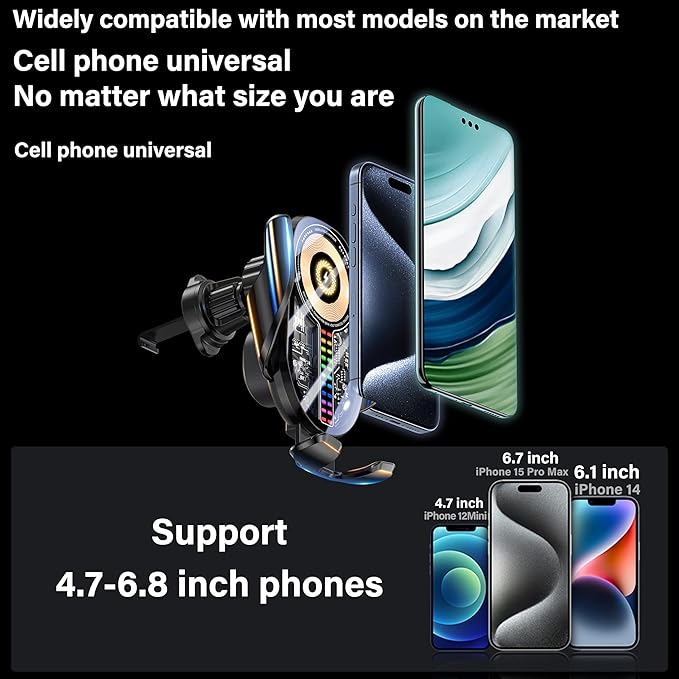 Wireless Car Charger, Cell Phone Car Mount 15W Fast Charging Auto Clamping - Image 13