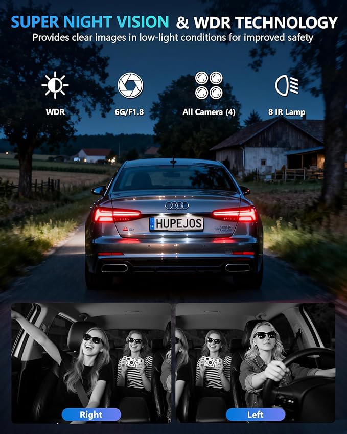 Dash Cam 4 Channel Front and Rear Inside, 360° Car Camera 4K UHD, Dash Camera - Image 5