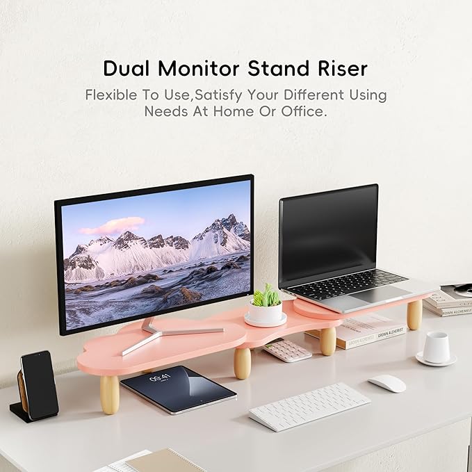 Dual Monitor Stand Riser, Adjustable Rainbow Cloud Desktop Organizer - Image 2
