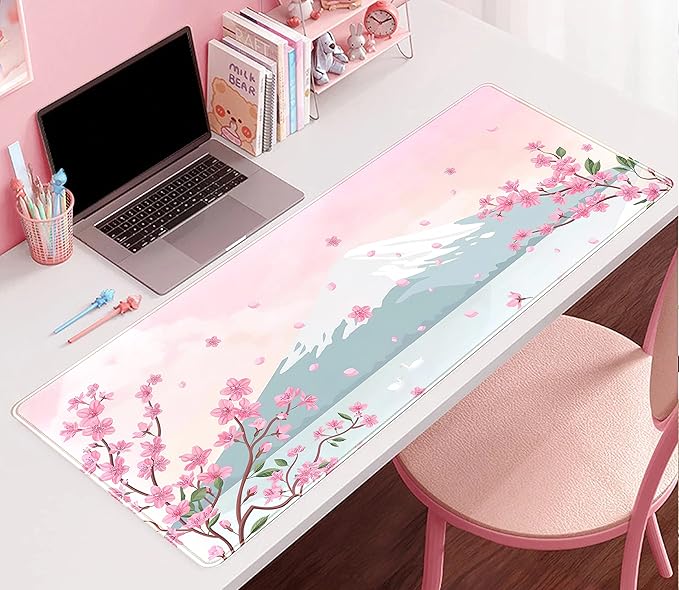 Japanese Desk Mat Pastel Pink Cherry Blossom Mouse Pad Mt Fuji Japan Large - Image 2