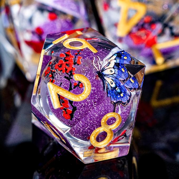 Butterfly DND Dice Purple Liquid Core Dice Set - Image 5