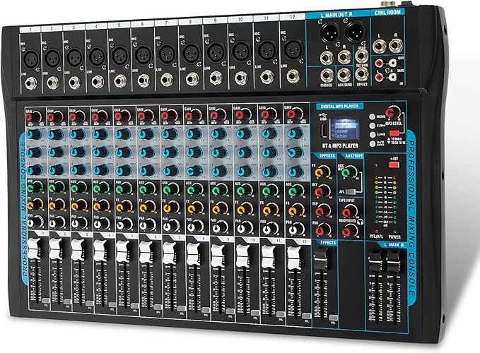12 Channel Audio Interfacer Sound Board Mixer DJ Mixer 16-Bit DSP Effect USB by SIKUING