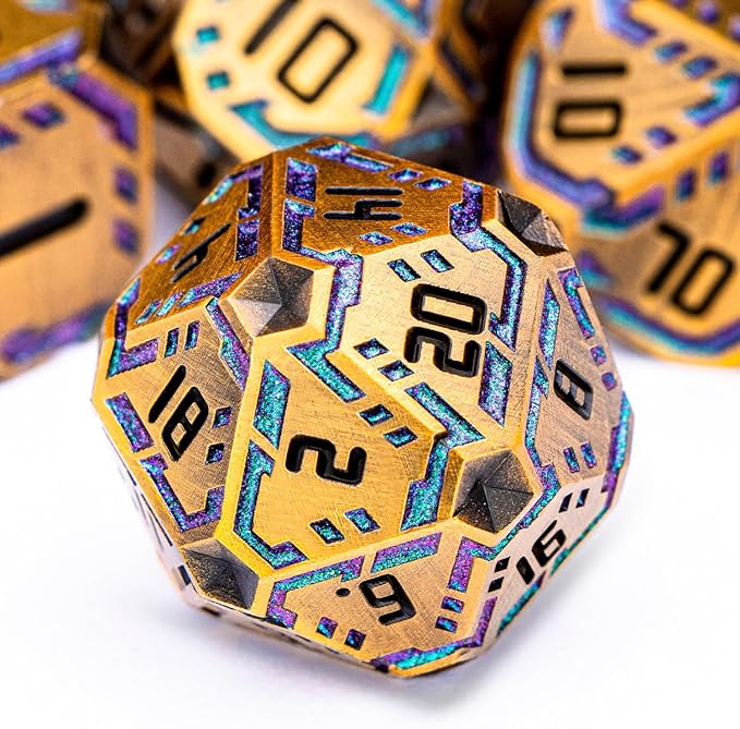 Metal DND Sci-fi Dice Set 7PCS Stripe Polyhedral Dice by OGCOPHEN