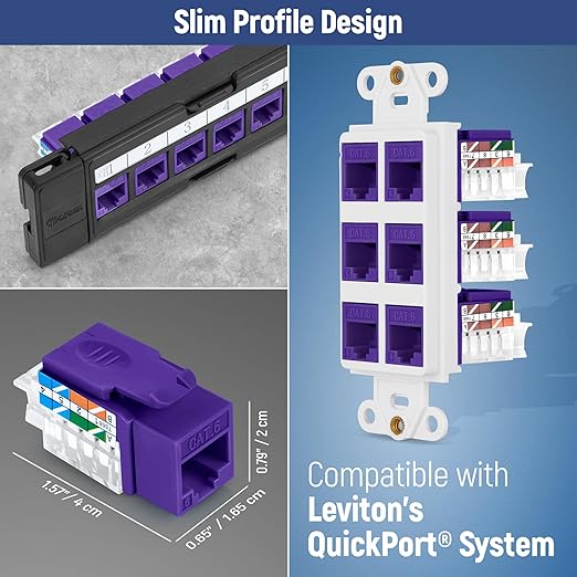 Everest 45° Angled RJ45 Cat6 Keystone Jacks 50-Pack in Purple - Image 7