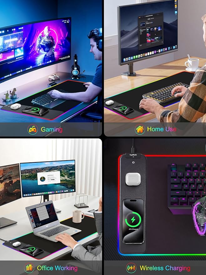 TopMade Wireless Charging RGB Mouse Pad, Waterproof Gaming Desk Mat - Image 7