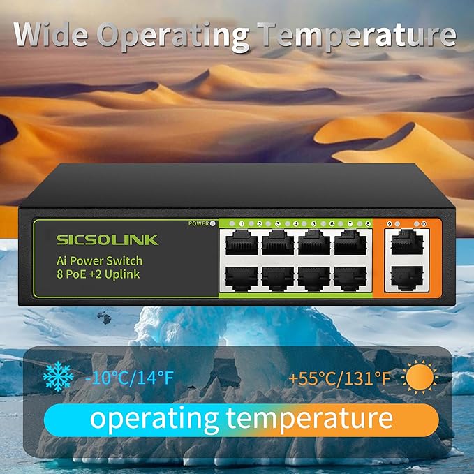 8 Ports PoE+ Ethernet Switch 2 Uplink 802.3af/at 120W Total Power 100Mbps - Image 8