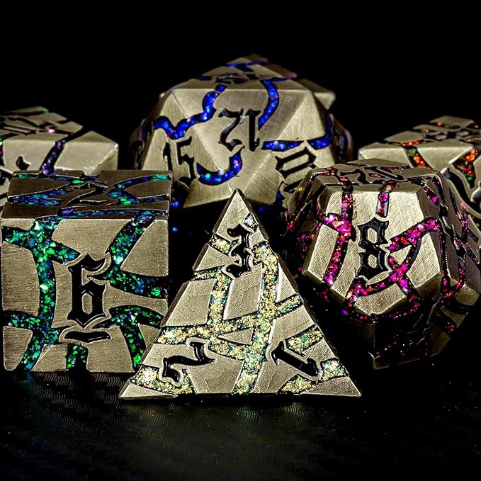 Metal DND Dice Set, Glitter Crack Dice Set - Image 3