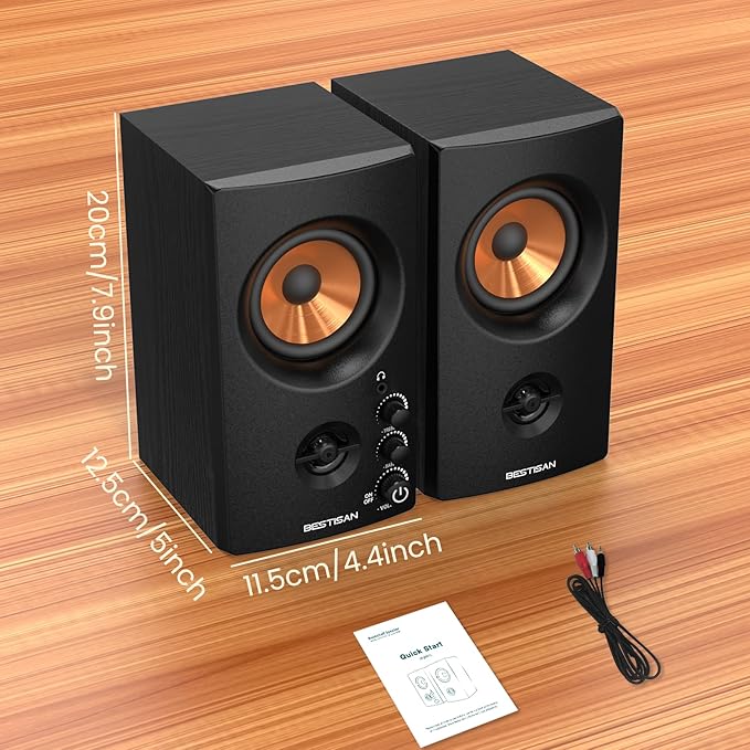 BESTISAN Active Bookshelf Speakers, 50W BT Home Speakers, 3’’ Woofer, 1’’ Silk - Image 6