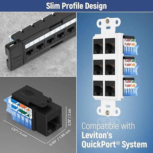 Everest 45° Angled RJ45 Cat5e Keystone Jacks 50-Pack in Black - Image 7