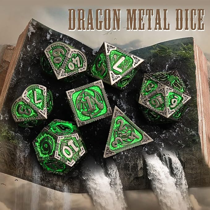 PJOY D&D Dice Set Metal DND Green Dice - Image 3