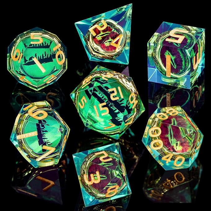 Magic Golden Ring DND Dice Set Sharp Edge Red Gaze Eye Resin Dice - Image 2