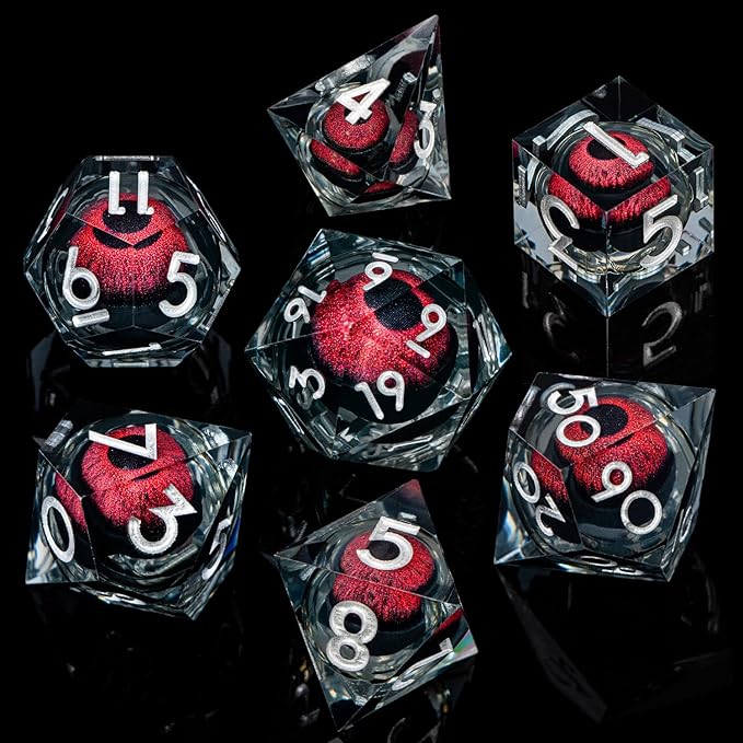 ARUOHHA DND Resin Dice Dragon Eye Dice Liquid Core Red Sharp Edged Dice Set - Image 2