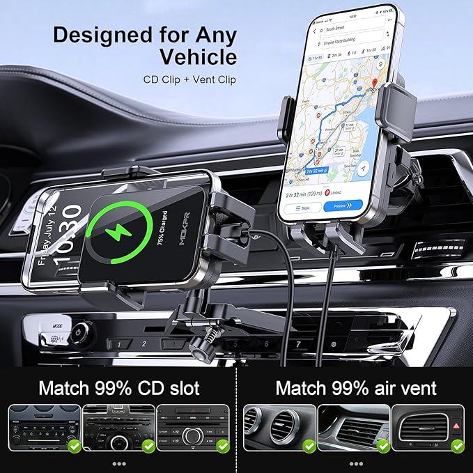Wireless Car Charger, MOKPR 15W Fast Charging Auto Clamping CD Slot Air Vent - Image 4