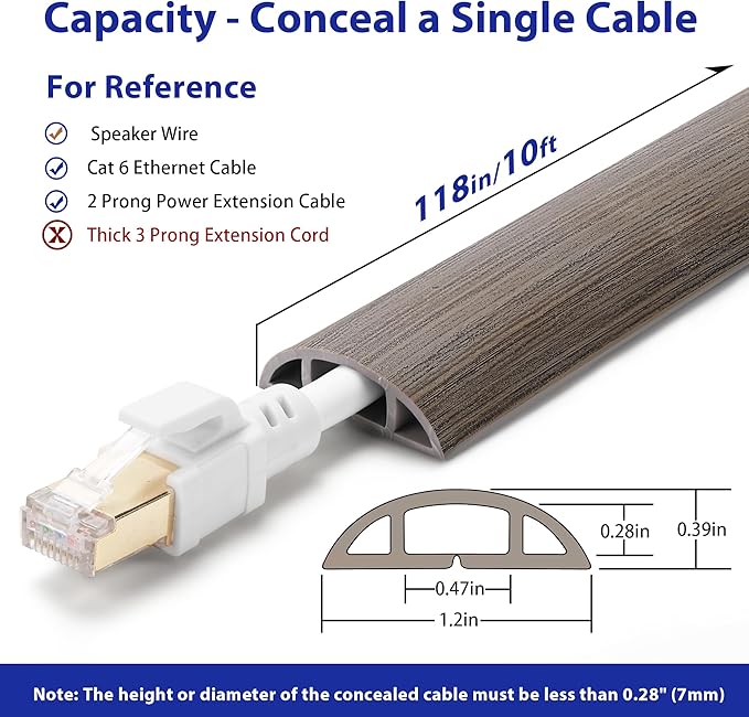 Floor Cord Cover 10ft, Cord Hider Floor Gray Wood, Cable Management Prevent - Image 2