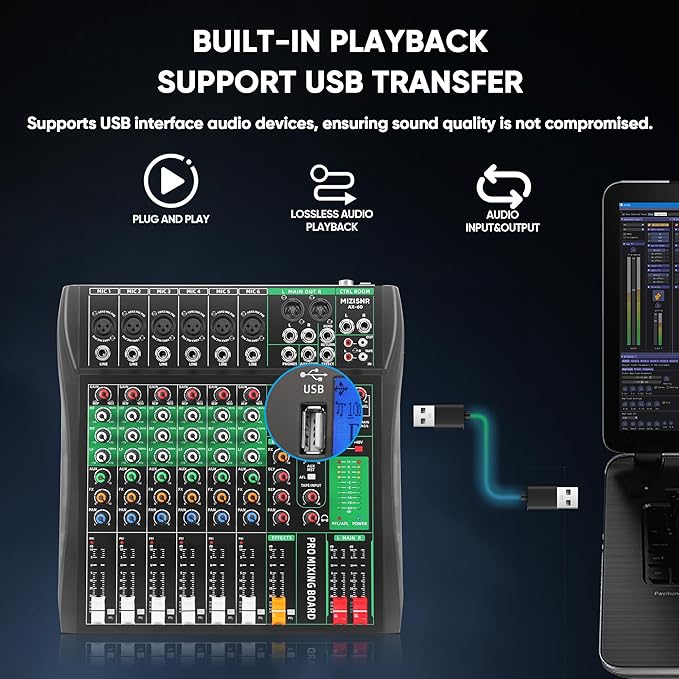 6 Channel Audio Mixer, Professional DJ Mixer Board Sound Music Mixing Console - Image 5