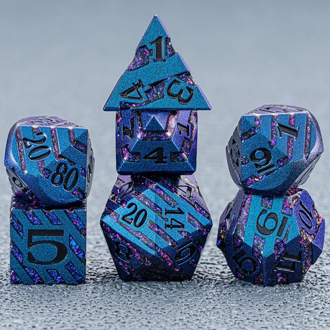 Metallic Glitter Stripes D&D Dice Set, RPG Metal Dice Set Dungeons and Dragons - Image 6