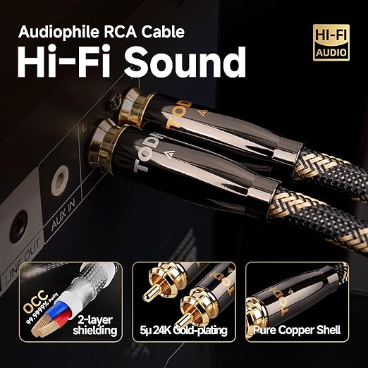 TODN High End RCA Cables for Audiophile 2 RCA Male to Male Stereo Audio Cable - Image 5