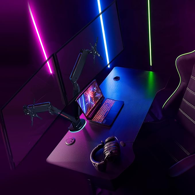 AVLT Dual 27”-43” RGB Gaming Monitor Arm Desk Mount Built-in 20 Lighting Modes - Image 8