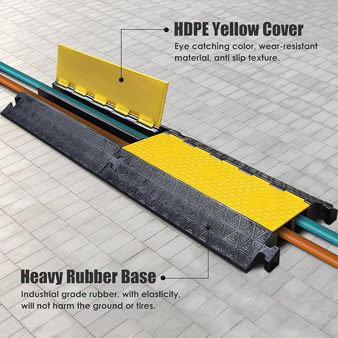2 Large Channels Rubber Floor Cable Protector Ramp, Heavy-Duty Floor Cable Wire - Image 6