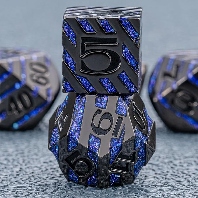 Anitque Metal Dice D&D, Metal Glitter Stripe Dice 7pcs Set - Image 6