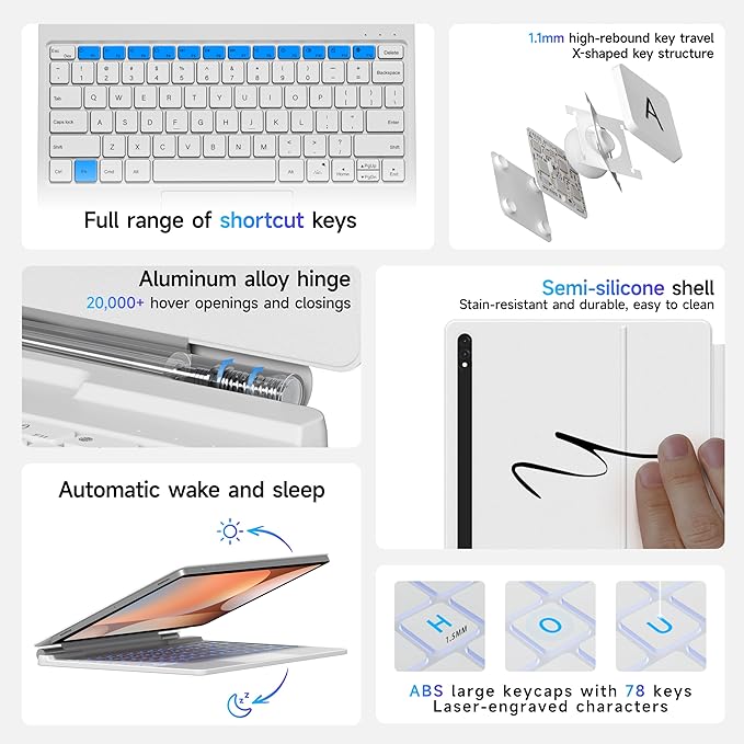HOU Keyboard for Samsung Galaxy Tab S10+ Plus/S9+ Plus/S9 FE+ Plus/S8+ Plus/S7+ - Image 4