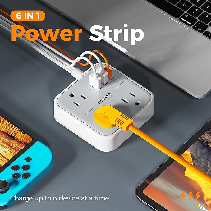 Extension Cord Flat Long Power Strip 15 FT, TESSAN Surge Protector Power Strip - Image 2