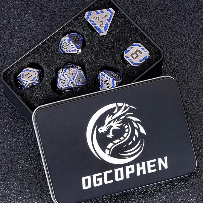 Metal DND Sci-fi Dice Set 7PCS Stripe Polyhedral Dice - Image 7