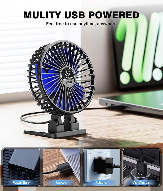 JZCreater USB Desk Fan, Mini Fan Portable, 3 Speeds Desktop Table Cooling Fans - Image 5