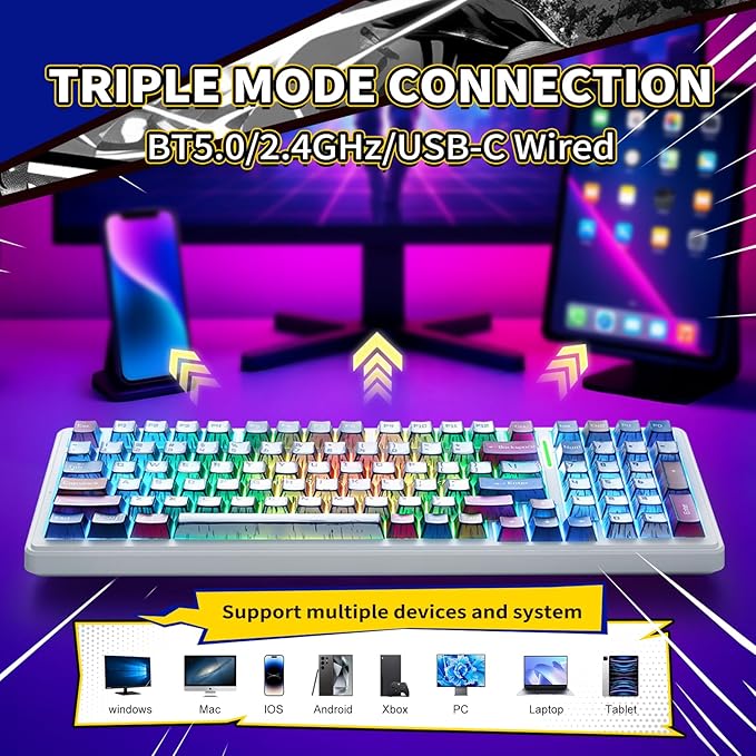 x Aula F99 Wireless Gaming Keyboard, RGB Backlit, Tri-Mode BT5.0/2.4GHz/USB-C - Image 3