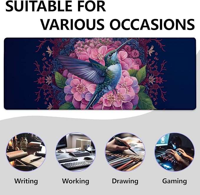 Floral and Hummingbird Large Mouse Pad, Gaming Mouse Pad, Keyboard Mat - Image 2