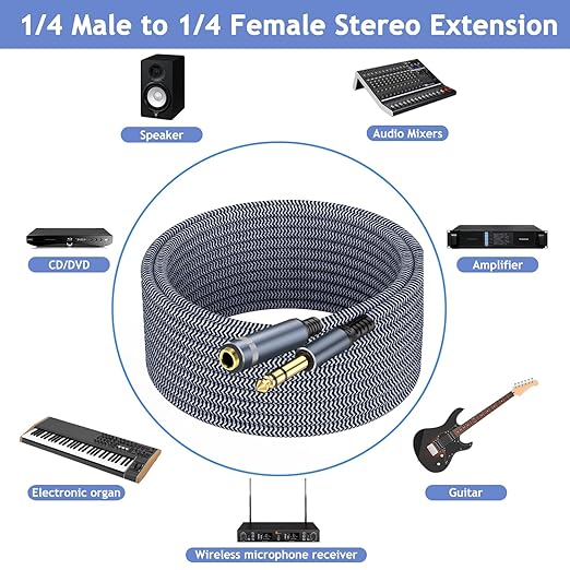 1/4 inch 10ft Stereo Headphone Guitar Cable, Male to Female, Quarter inch - Image 6