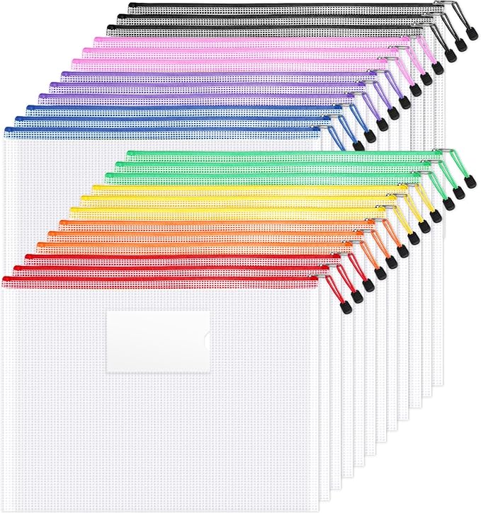 Sooez 24 Pack Super Large Mesh Zipper Pouch Bags, A3 Storage Bags by Sooez