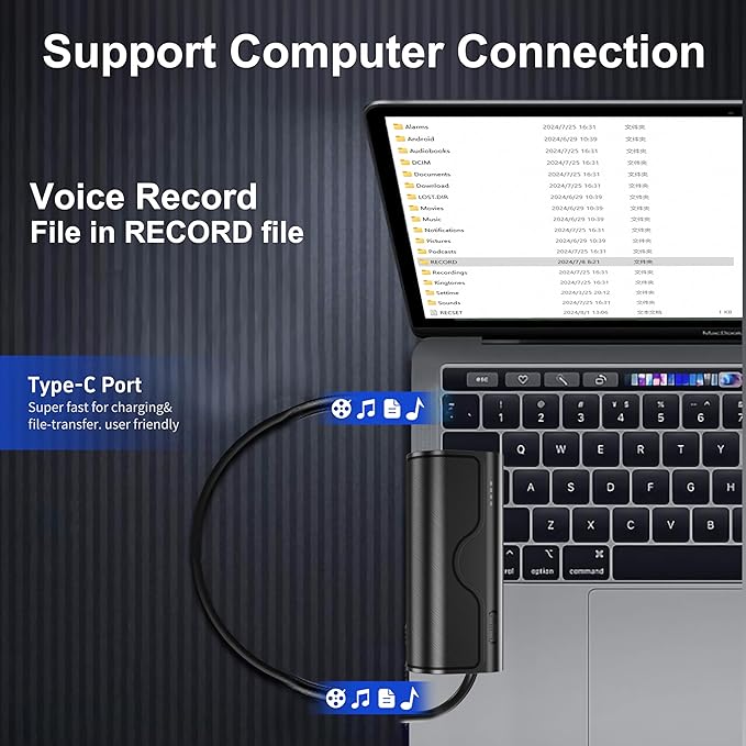 64GB Magnetic Voice Recorder, 800H/35 Days Continuous Recording, Voice - Image 5