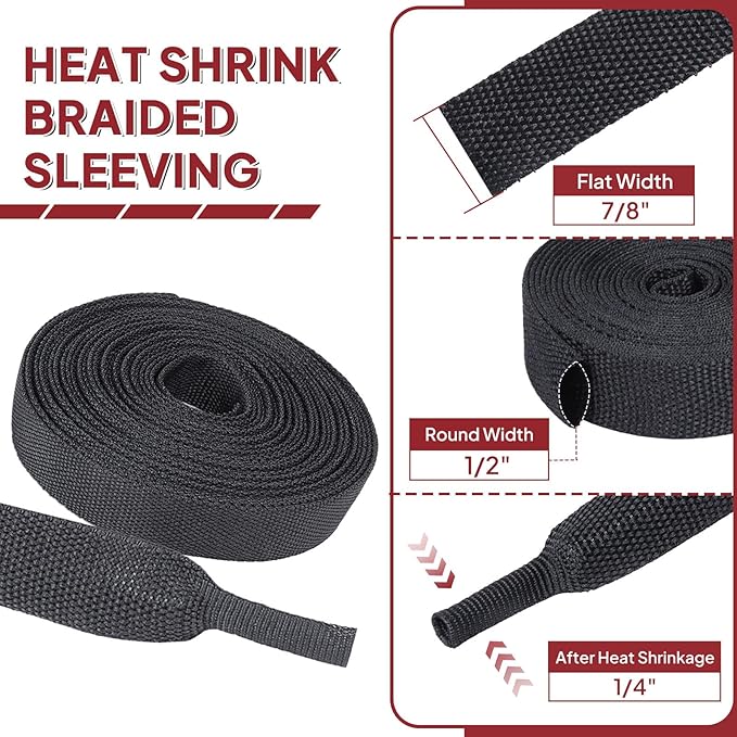 Heat Shrink Wire Loom 2:1 Shrinkable Braided Cable Sleeve 1/2 Inch ID-46ft - Image 2