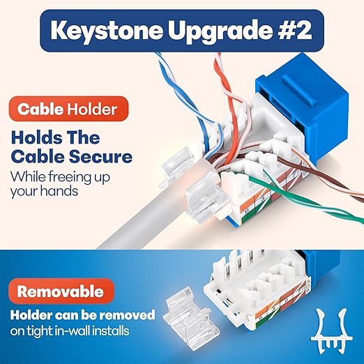 Everest 45° Angled RJ45 Cat6A Keystone Jacks 50-Pack in Blue - Image 4