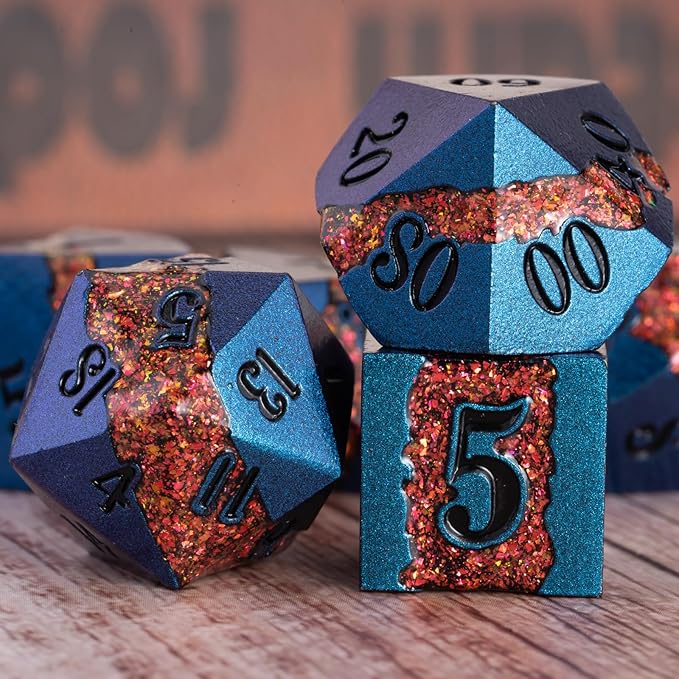 Large Stripe Metal Dice DND, Metallic Solid Crack Glittrer Dice Set - Image 3