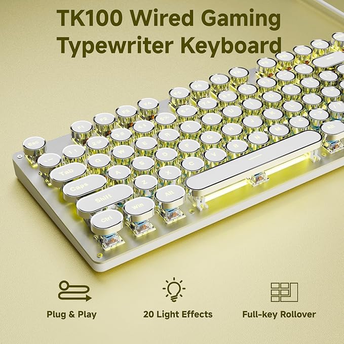 EWEADN TK100 Typewriter Style Wired Mechanical Keyboard, 104 Keys Aesthetic - Image 2