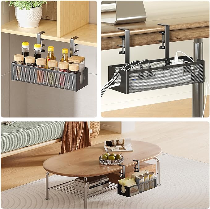 DELAMU Under Desk Cable Management Tray, No Drill Metal Mesh Cable Management - Image 8