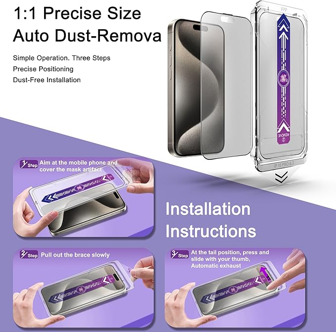 2 Pack Matte Screen Protector for iPhone 16 Pro, 9H Tempered Glass, Full - Image 3