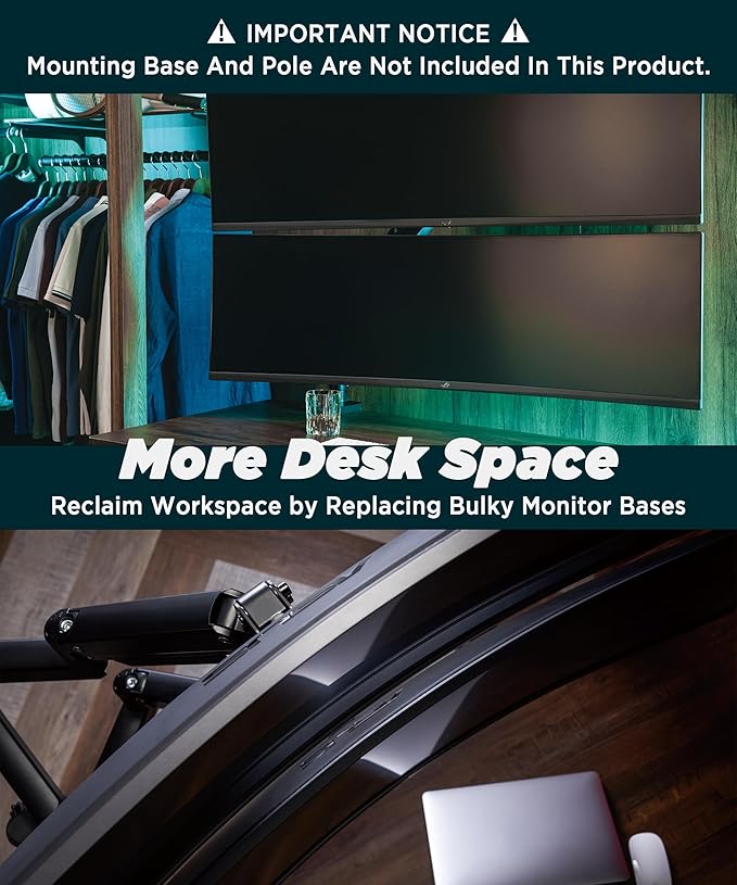 Heavy Duty Extension Arm Dual 49" Vertical Stacked Monitor Mount Height - Image 7