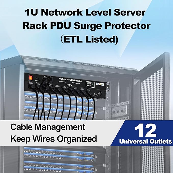 1U PDU Network Servers Surge Protector Power Distribution Unit 12-Outlet - Image 5